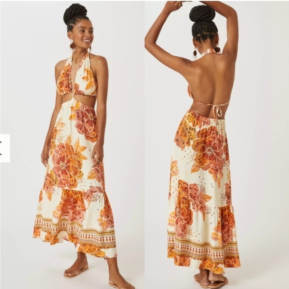 FARM Rio Anthropologie floral cutout maxi dress women’s XL EUC